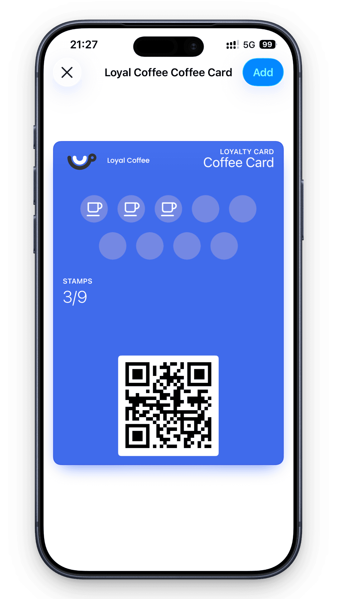 Stampit loyalty card preview in Apple Wallet